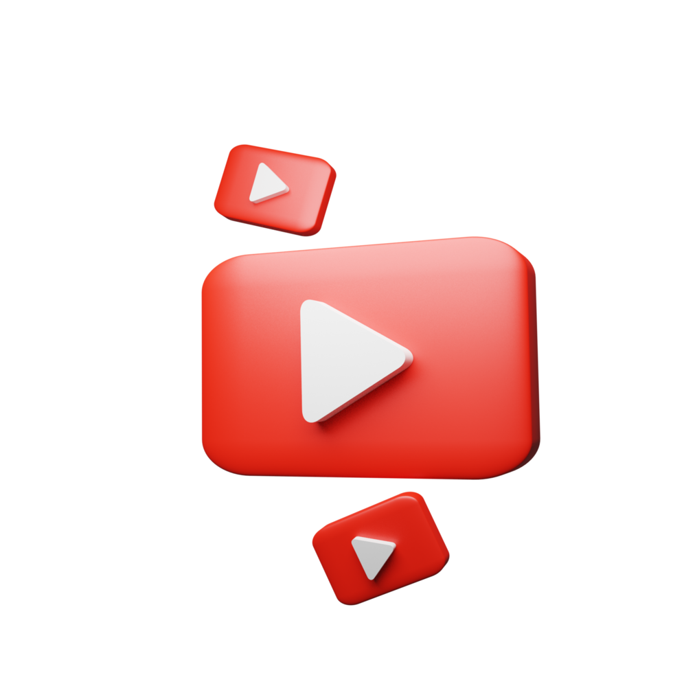 3D youtube logo icon isolated on transparent background png