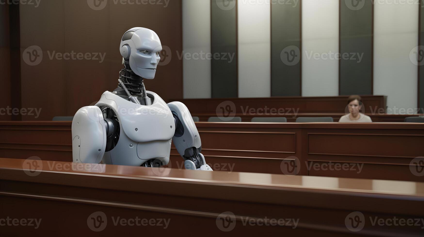 AI generated Anthropomorphic robot in human court, neural network generated art, AI law concept photo