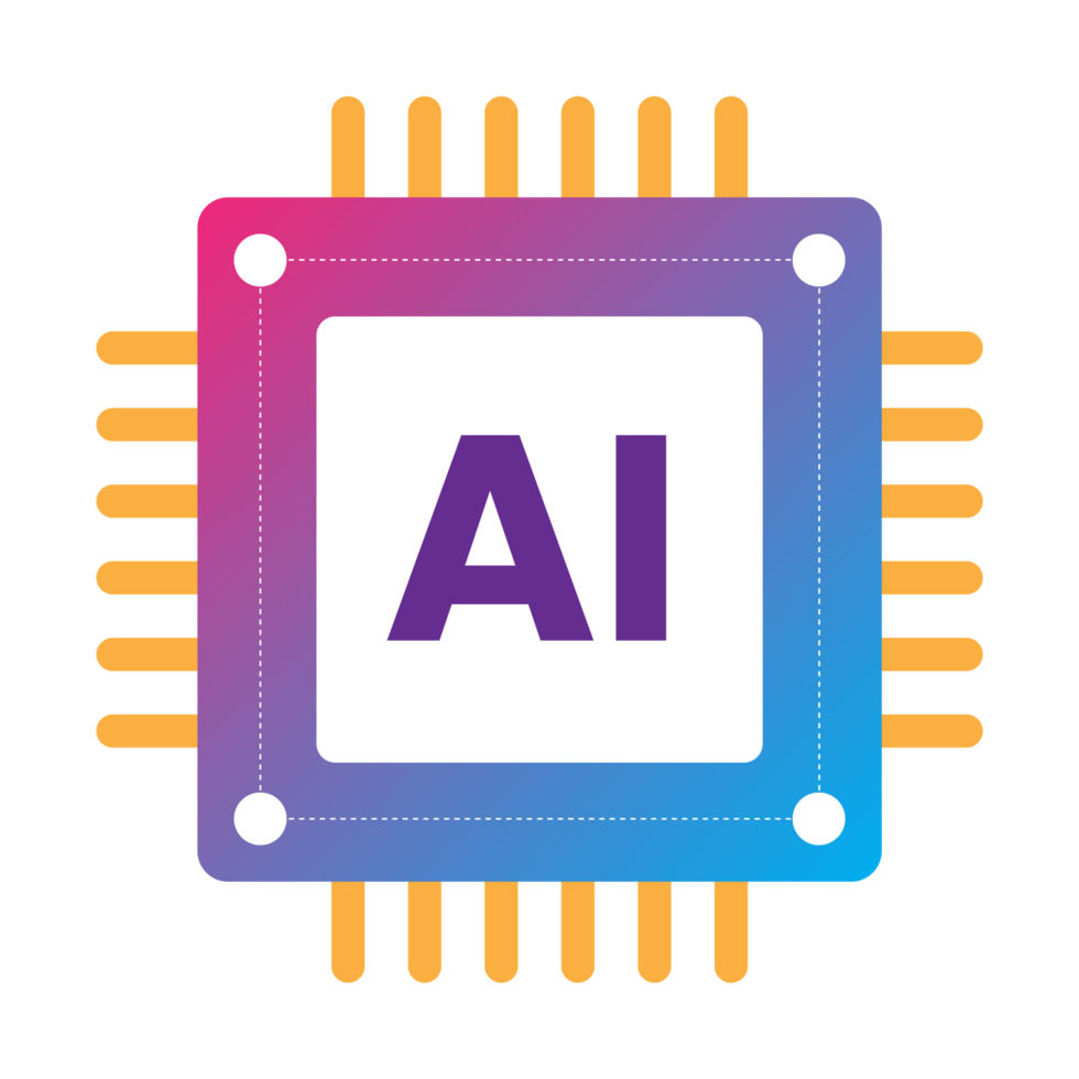 a computer processor chip icon with AI, isolated on transparent background png