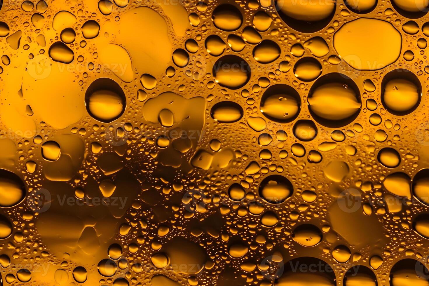 AI generated seamless yellow texture and full-frame background of water with oil or air bubbles, neural network generated art photo