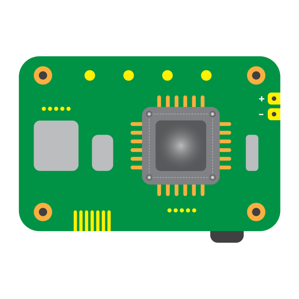 a green electronic circuit board with a chip on it png