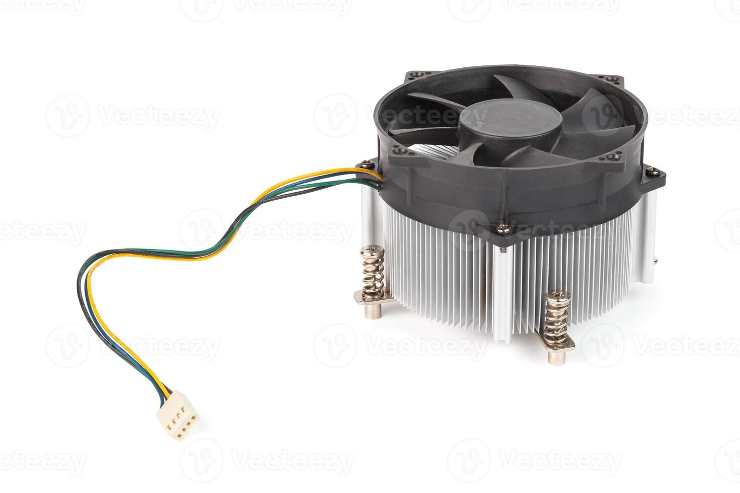 old aluminium pc processor cooler with PWM control 4-wire isolated on white photo