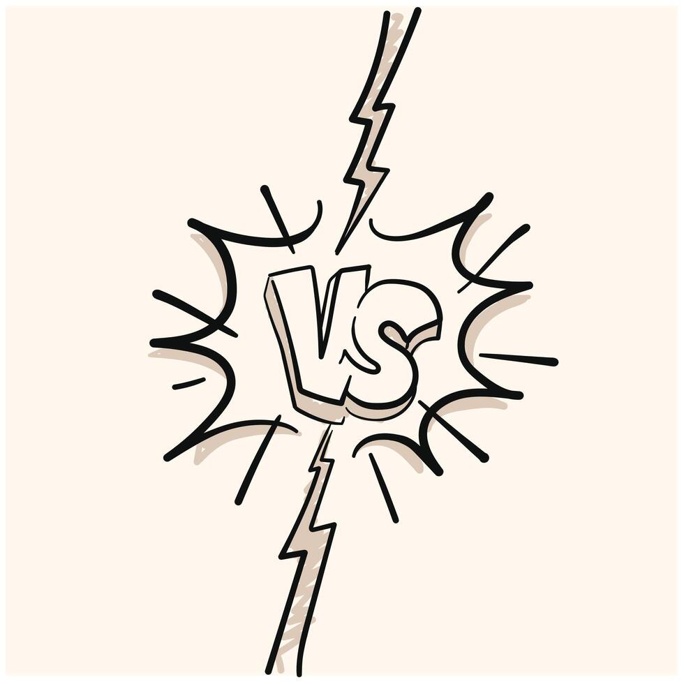 Doodle sketch style of Versus Or VS Letters Logo cartoon hand drawn illustration for concept design. Illustration style doodle and line art vector