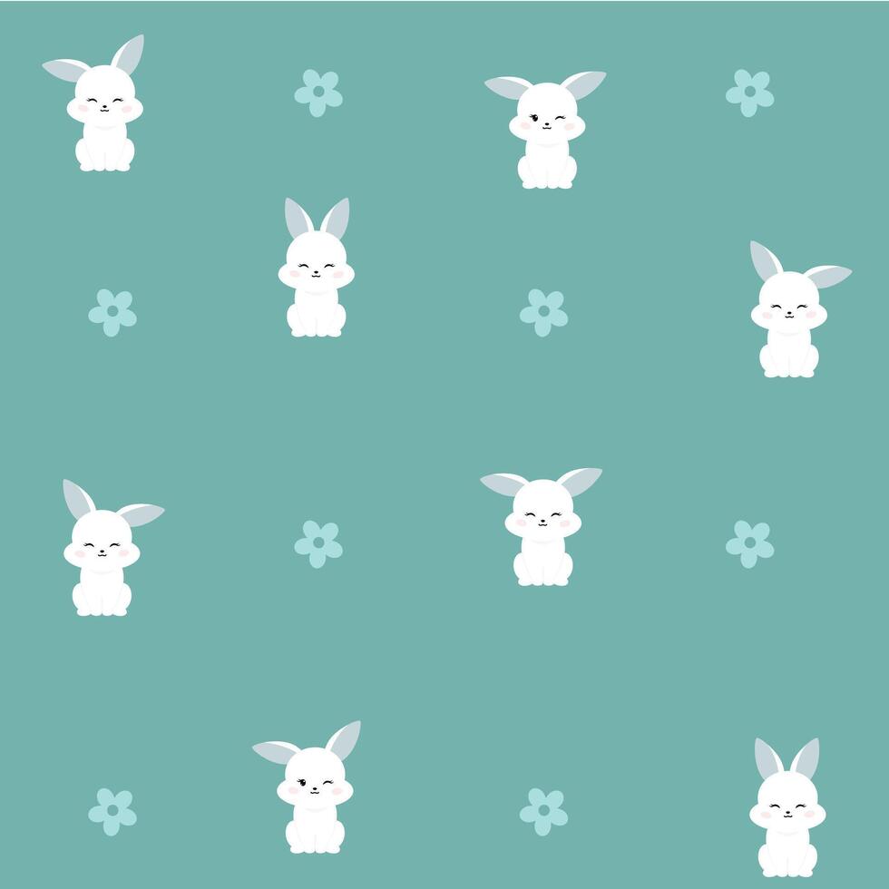 Easter Seamless Pattern with Bunnies and simple flower. vector