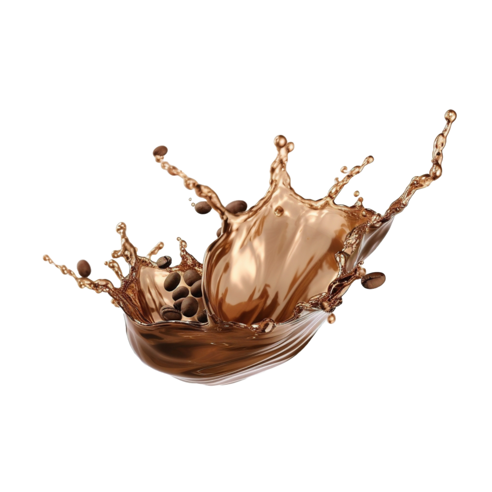 AI generated coffee beans falling into a splash of liquid png