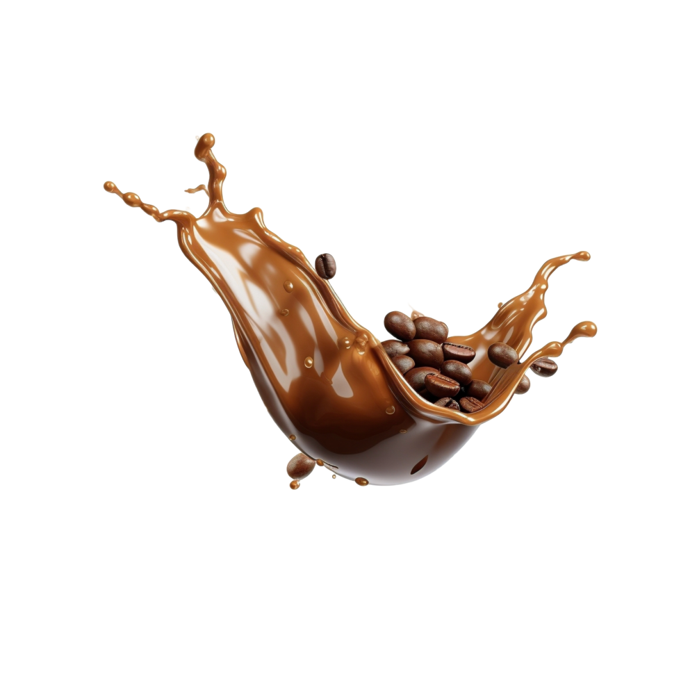 AI generated coffee beans falling into a splash of liquid png