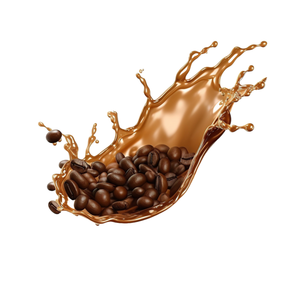 AI generated coffee beans falling into a splash of liquid png