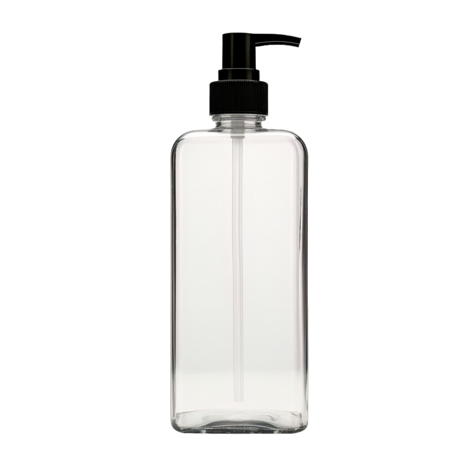 AI generated a clear plastic bottle with a black pump on it png