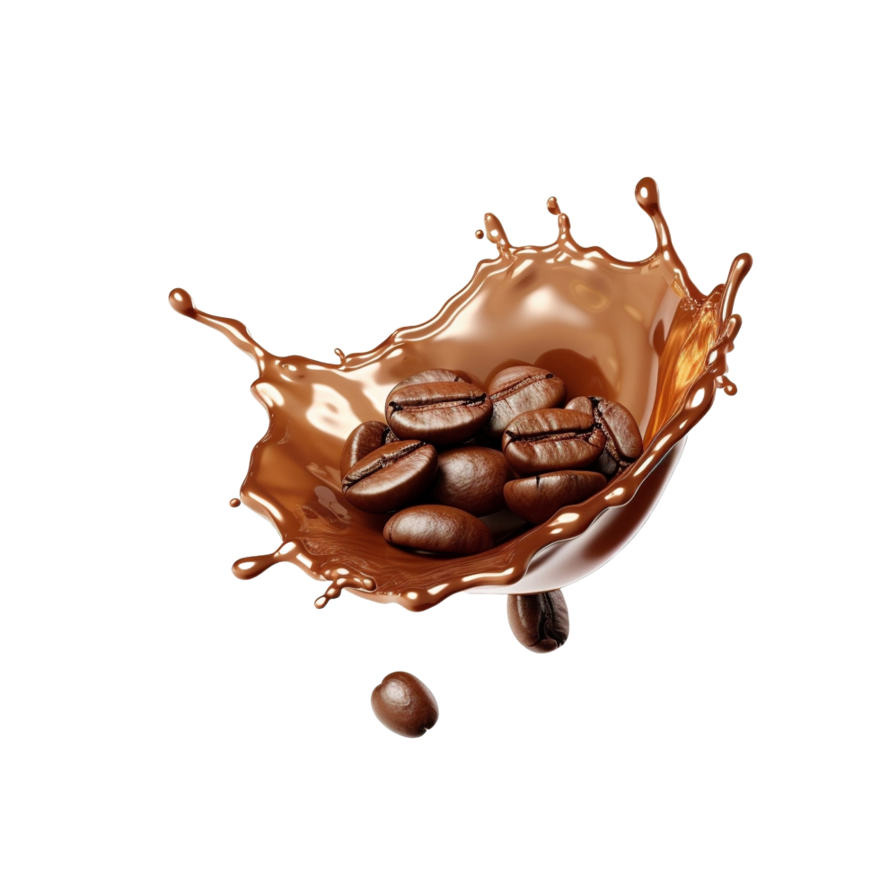 AI generated coffee beans falling into a splash of liquid png