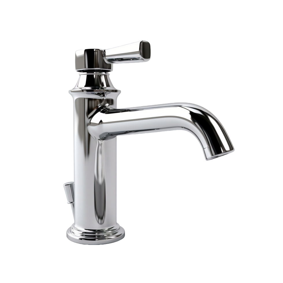 AI generated a modern faucet with chrome finish and a transparent background png