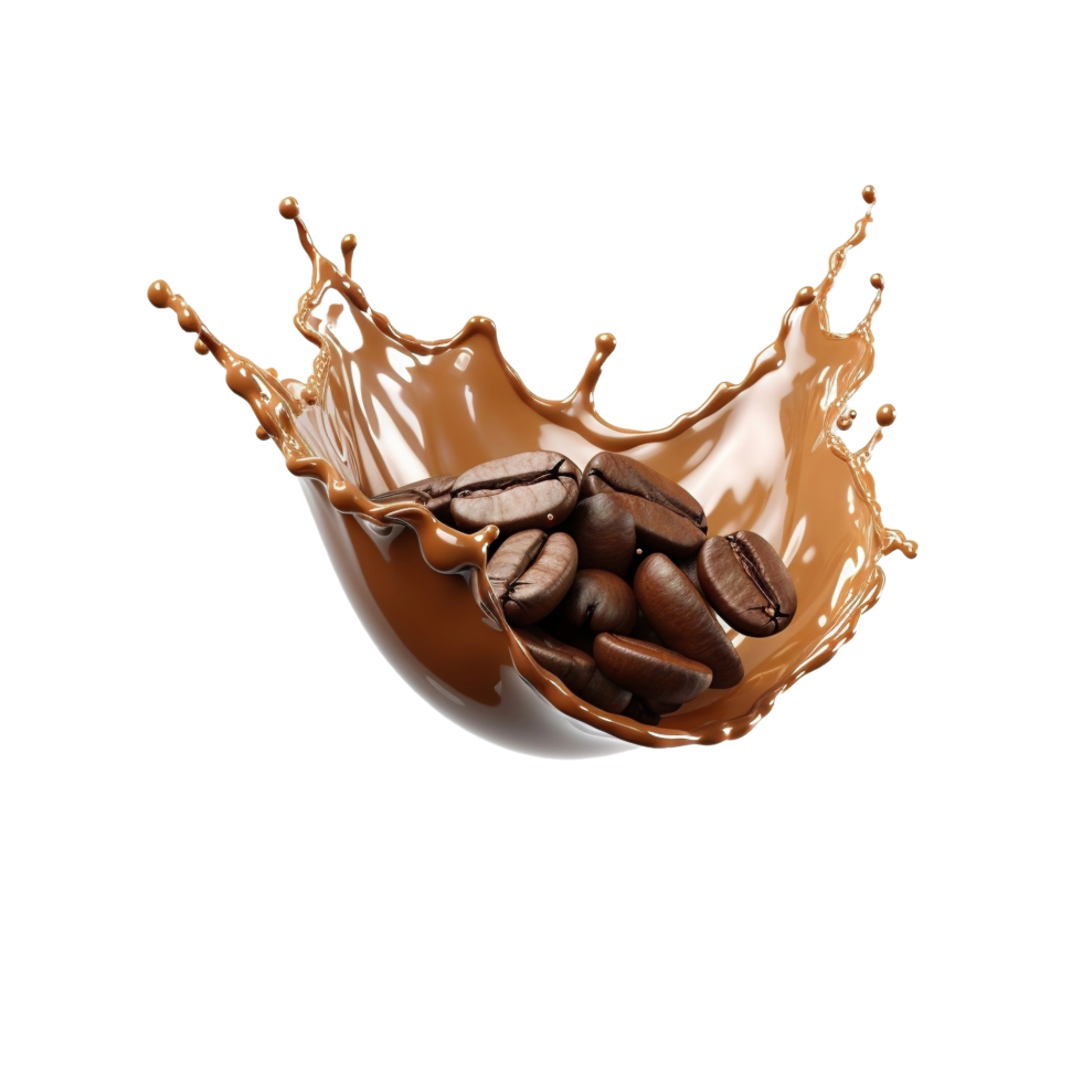 AI generated coffee beans falling into a splash of liquid png