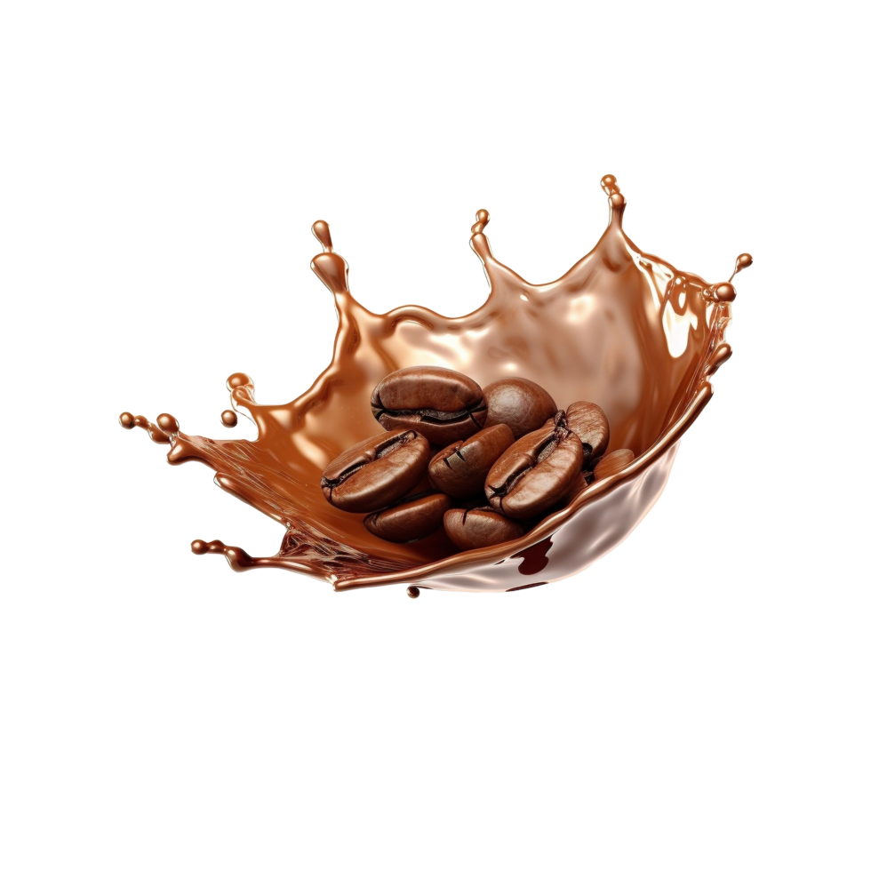 AI generated coffee beans falling into a splash of liquid png