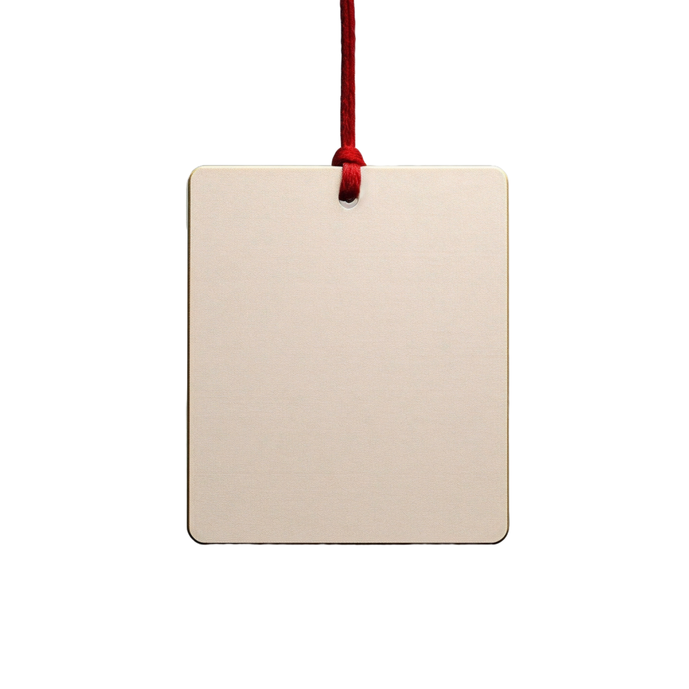 AI generated a blank white tag hanging on a red string png