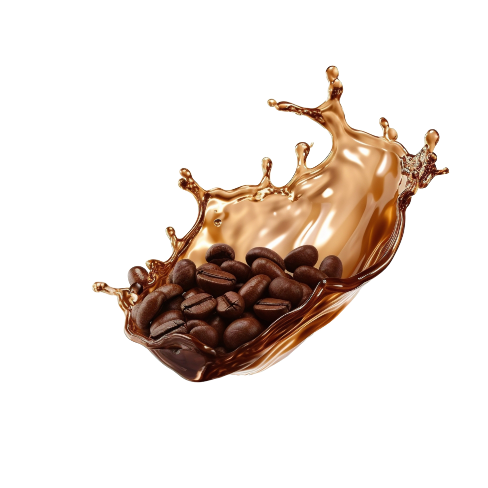 AI generated coffee beans falling into a splash of liquid png