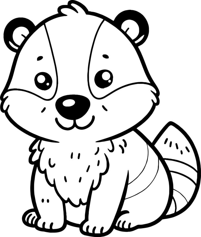 Badger cartoon character line doodle black and white coloring page png