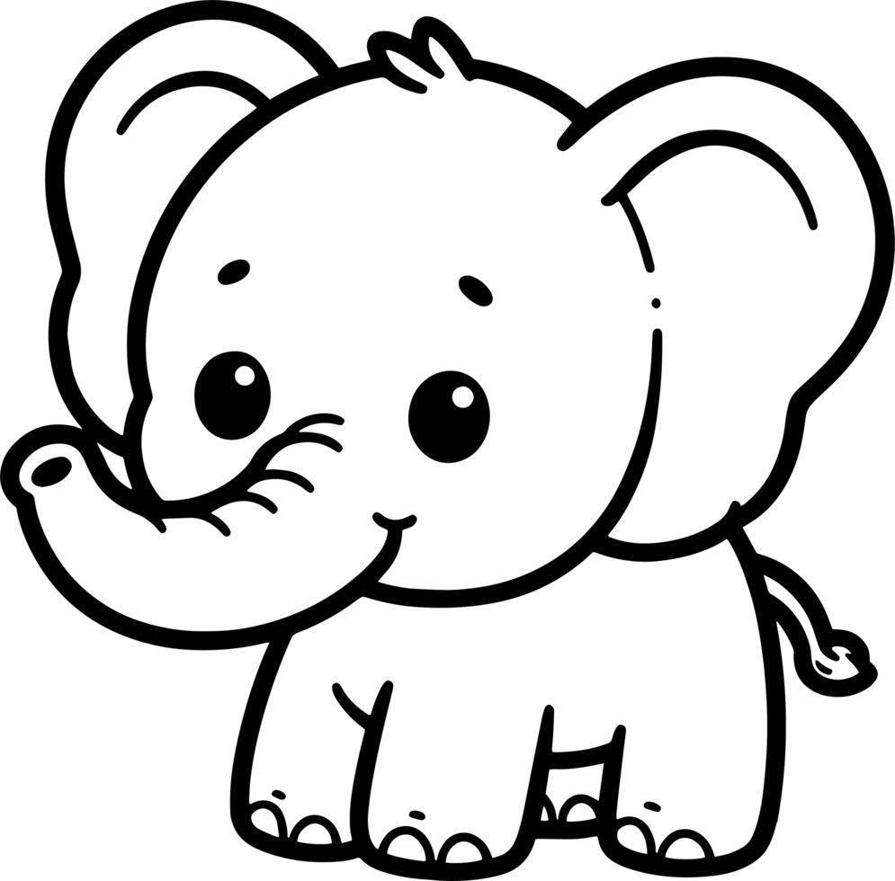 Elephant cartoon character line doodle black and white coloring page png