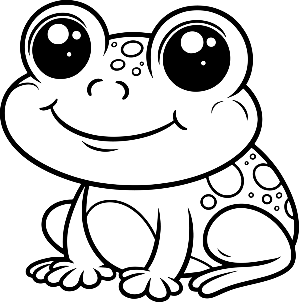 grenouille dessin animé personnage ligne griffonnage noir et blanc coloration page png