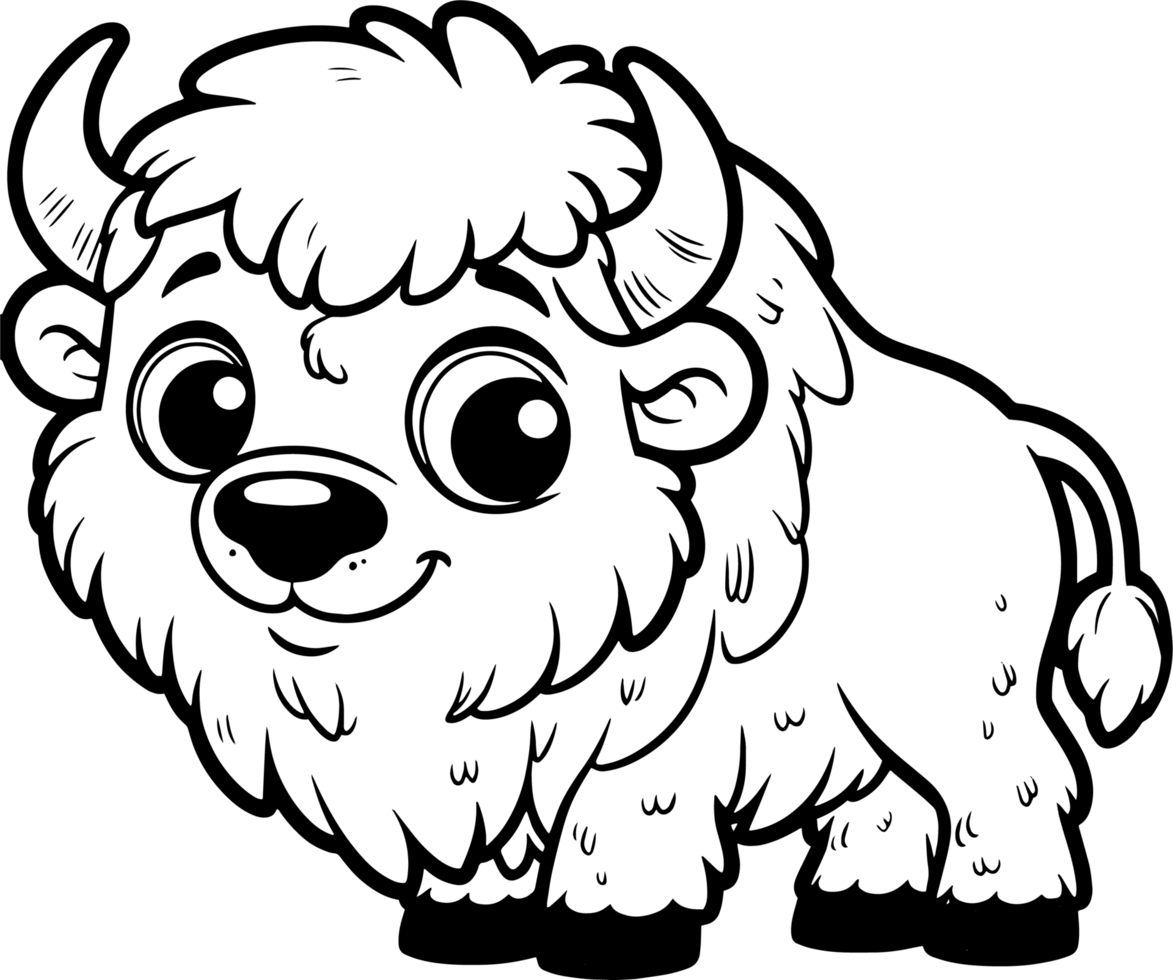 Bison cartoon character line doodle black and white coloring page png