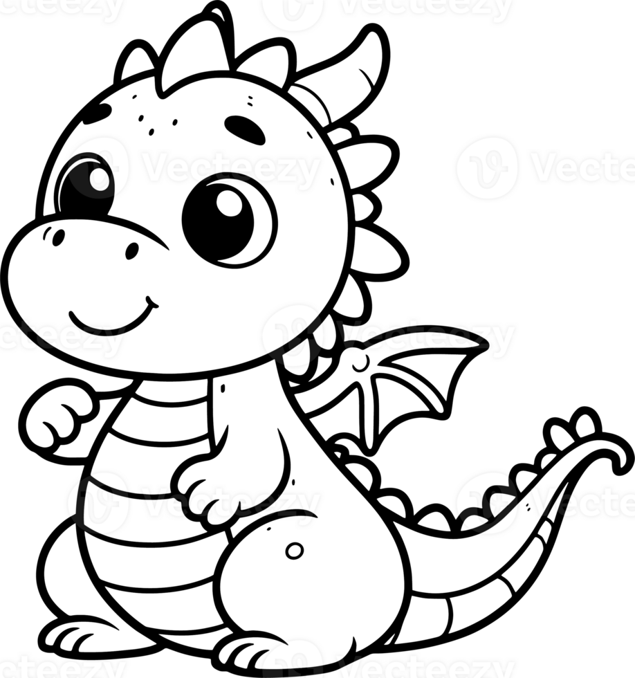 Dragon cartoon character line doodle black and white coloring page png