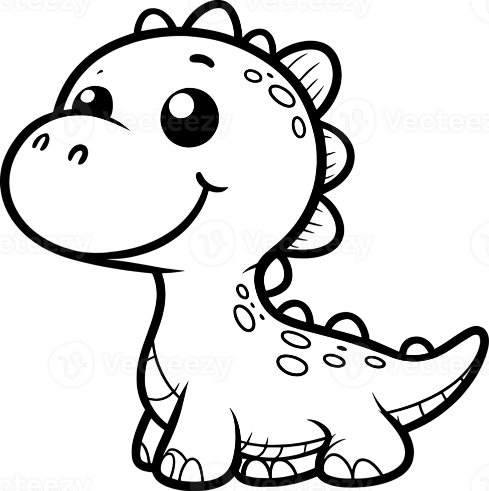 Dinosaur cartoon character line doodle black and white coloring page png