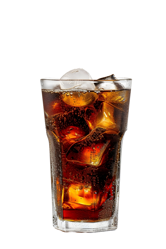 ai generato un' bicchiere di Coca Cola con ghiaccio su un' trasparente sfondo png