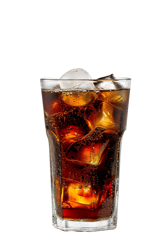 ai generiert ein Glas von Cola mit Eis auf ein transparent Hintergrund png