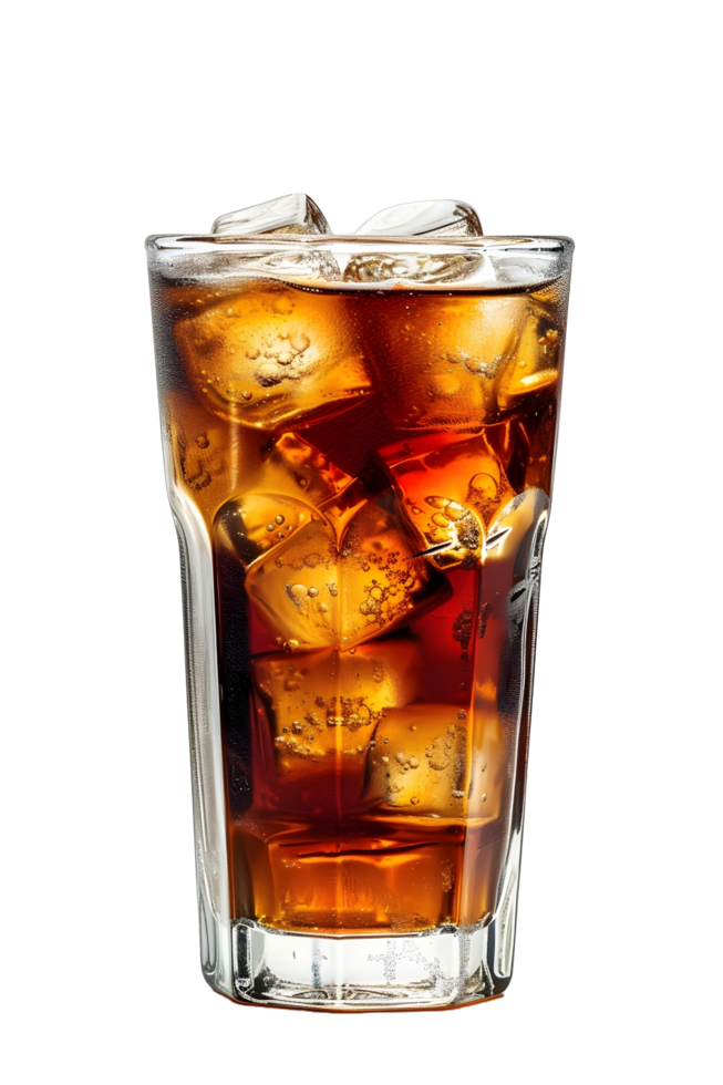 ai generiert ein Glas von Cola mit Eis auf ein transparent Hintergrund png