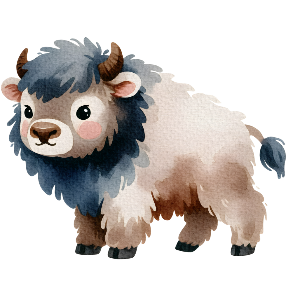 ai generado bisonte linda personaje acuarela png