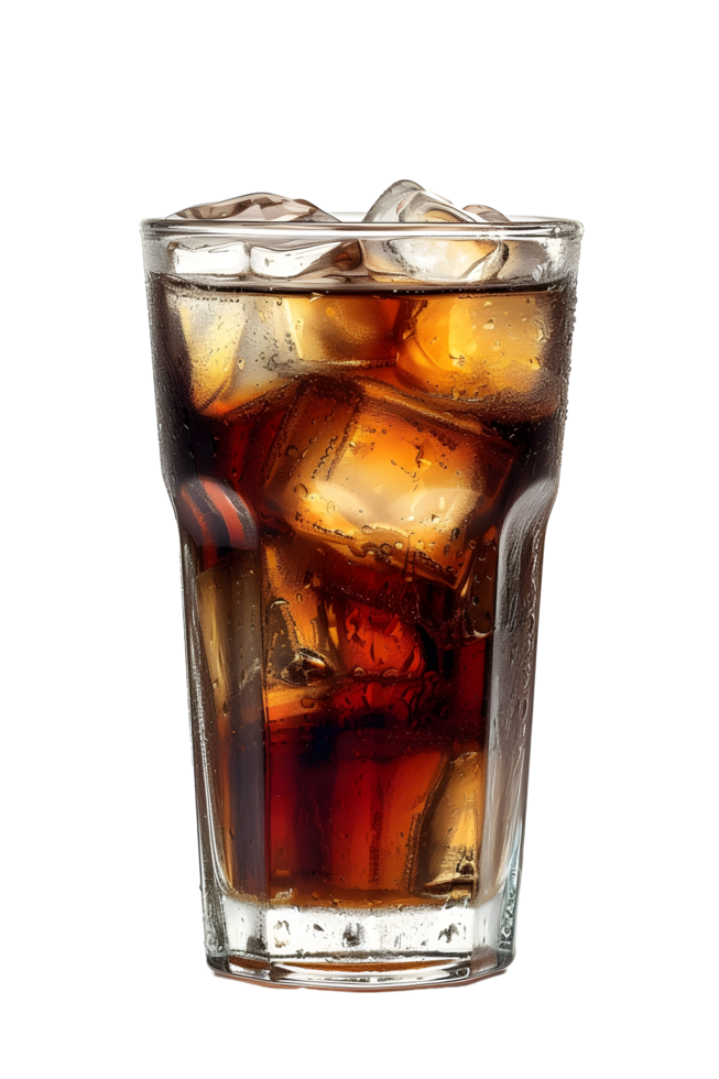 ai generiert ein Glas von Cola mit Eis auf ein transparent Hintergrund png