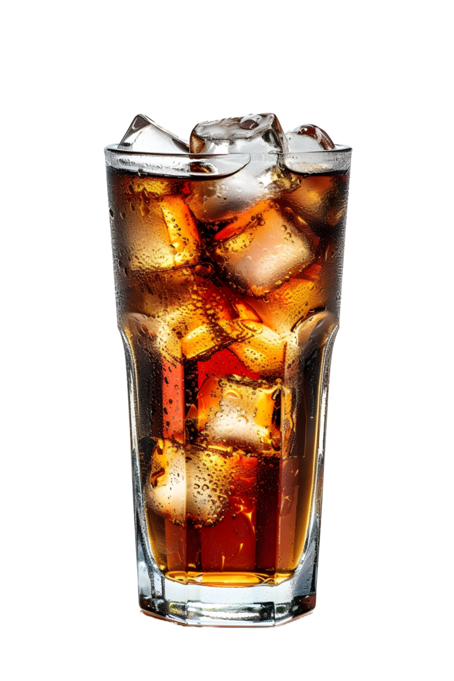 ai generiert ein Glas von Cola mit Eis auf ein transparent Hintergrund png