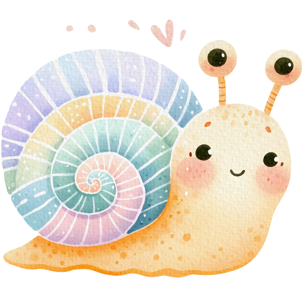 AI generated Snail cute character watercolor. png