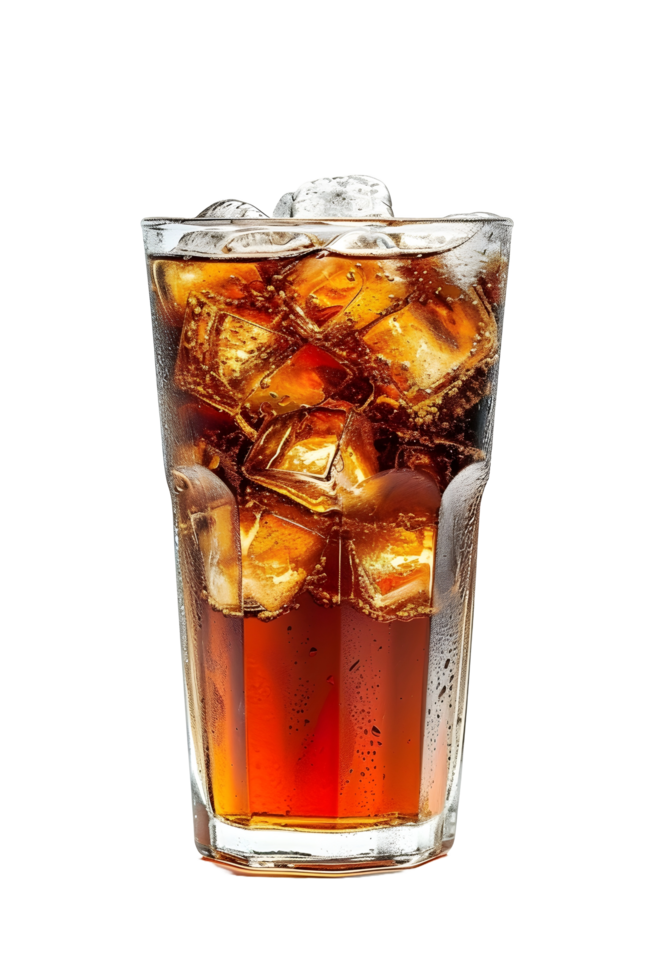 ai generiert ein Glas von Cola mit Eis auf ein transparent Hintergrund png