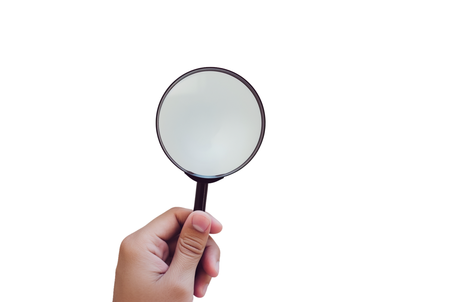 AI generated hand holding a magnifying glass on a transparent background png