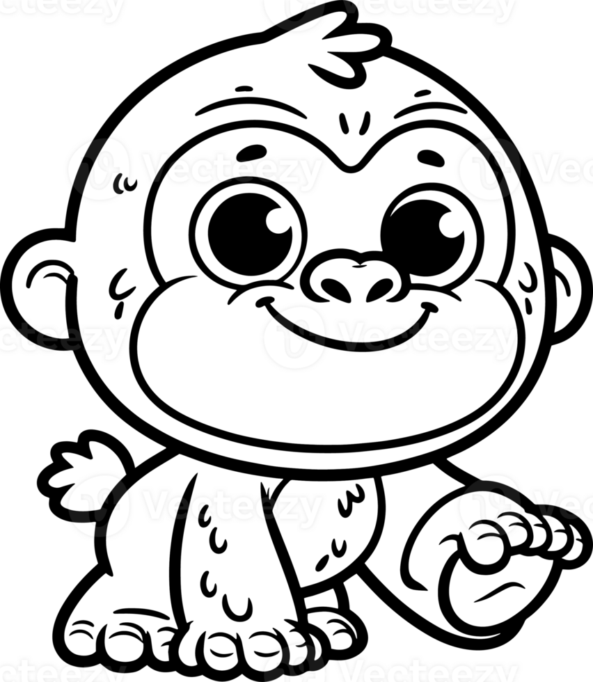 Gorilla cartoon character line doodle black and white coloring page png