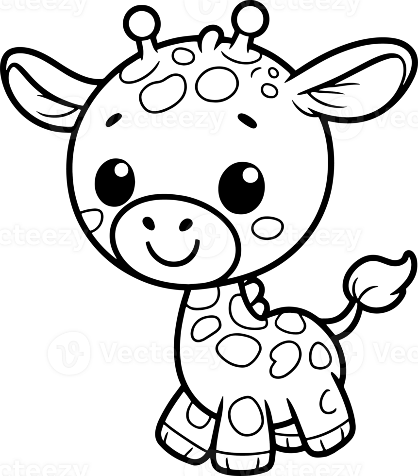 Giraffe cartoon character line doodle black and white coloring page png