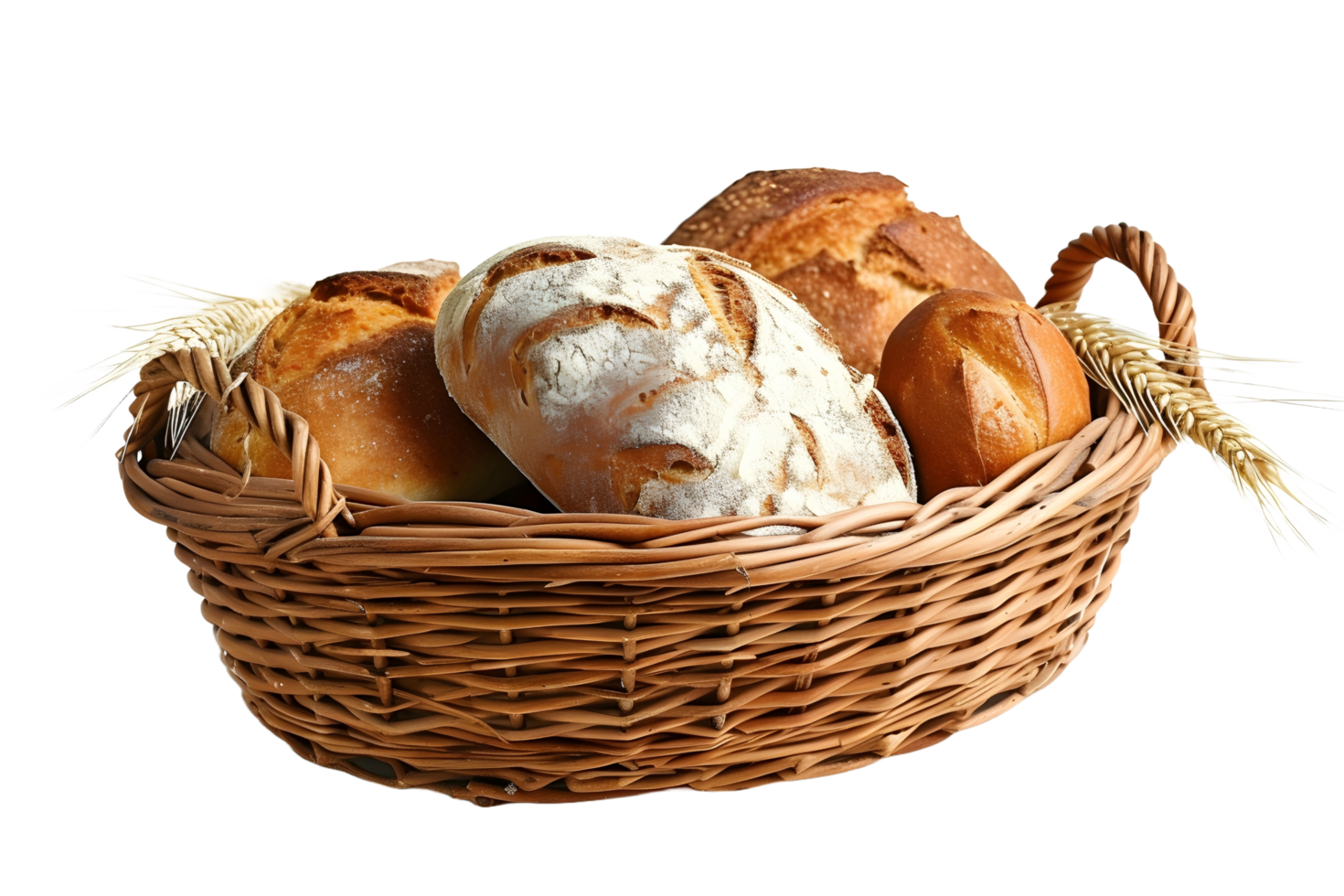 AI generated bread in basket isolated on transparent background png