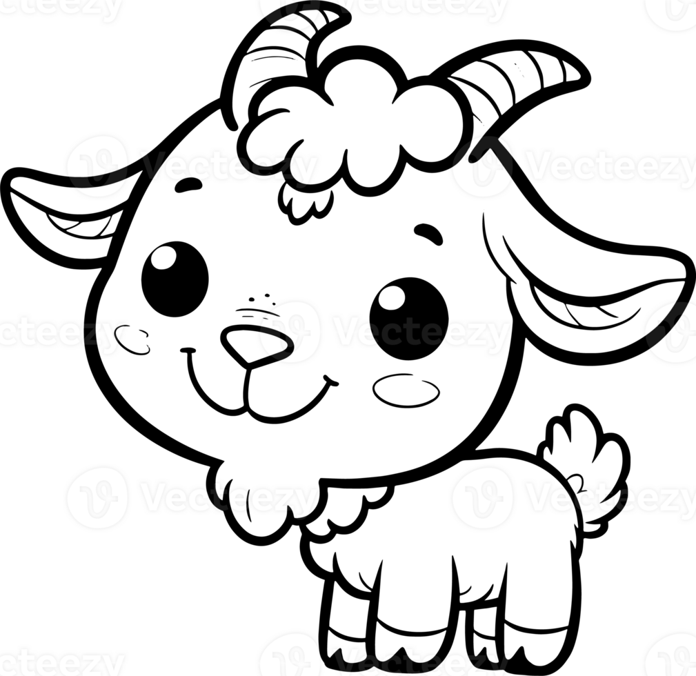 Goat cartoon character line doodle black and white coloring page png