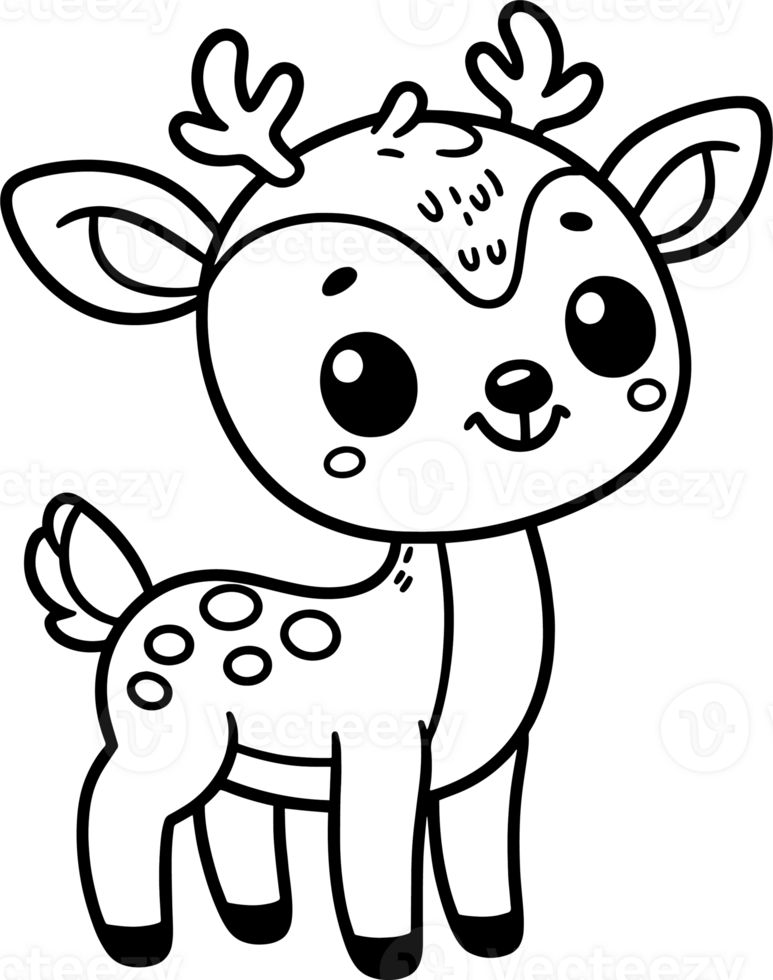 Deer cartoon character line doodle black and white coloring page png