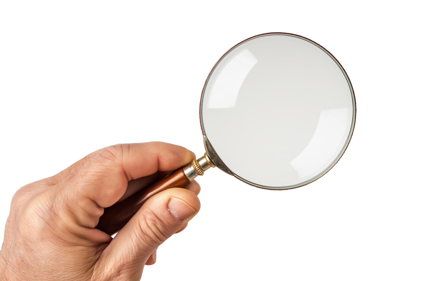 AI generated hand holding a magnifying glass on a transparent background png