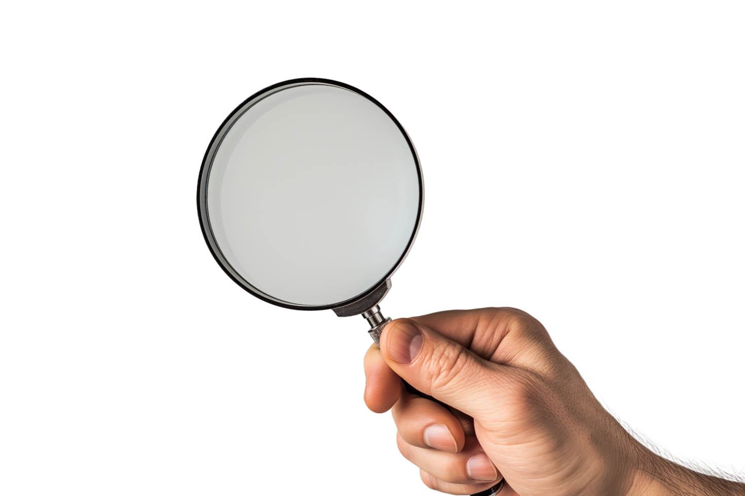 AI generated hand holding a magnifying glass on a transparent background png