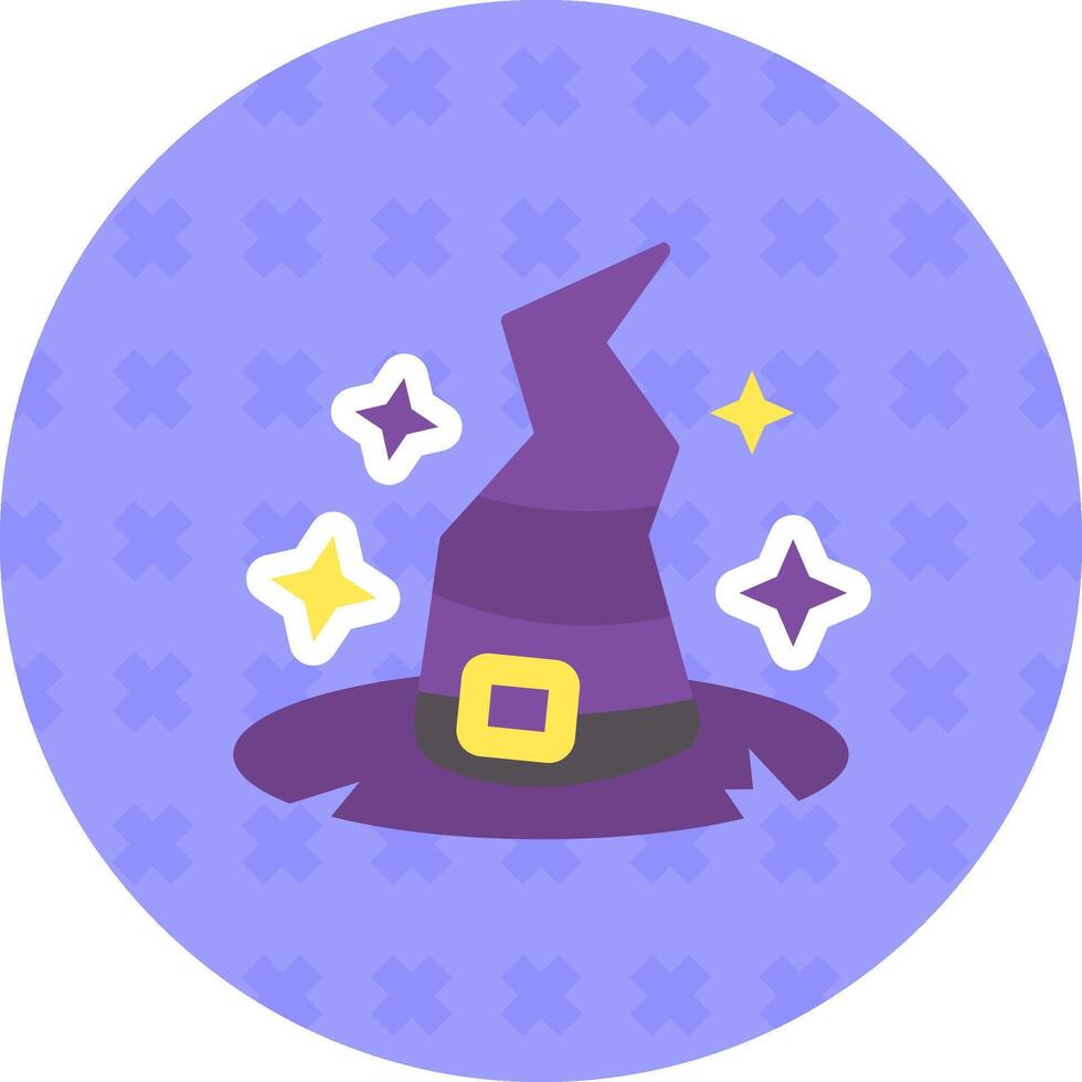 bruja sombrero plano pegatina icono vector