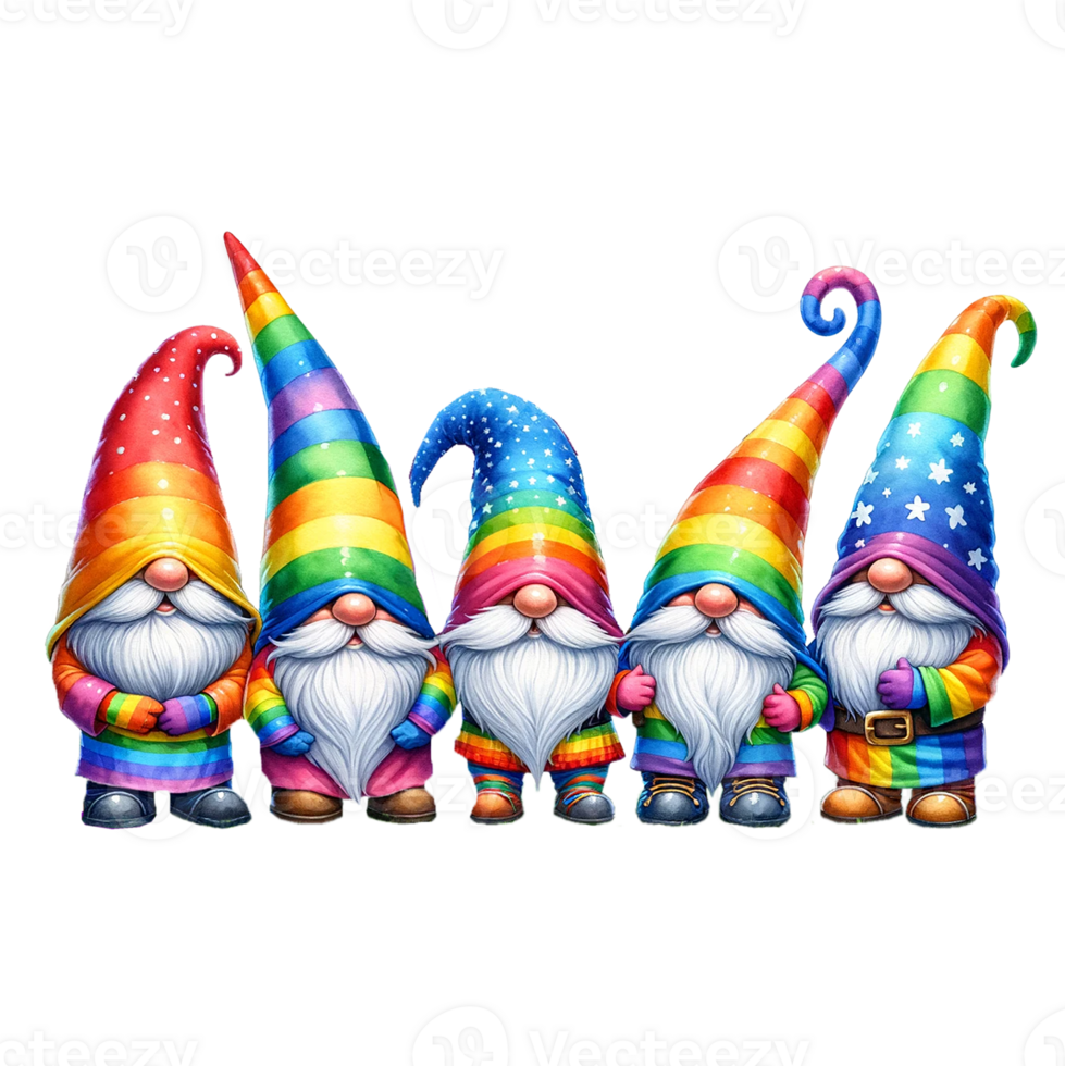 AI generated Pride Gnomes  watercolor clipart. Ai Generate png