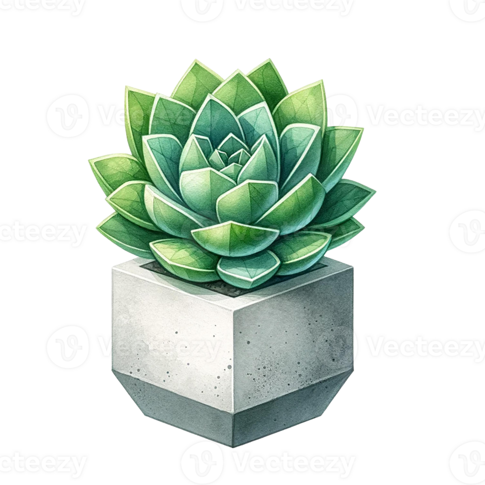 AI generated Succulent with a concrete geometric planter watercolor clipart png