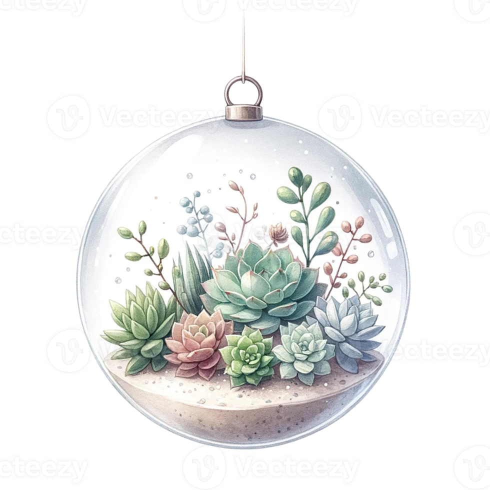 AI generated Succulent plants with a hanging glass globe watercolor clipart png