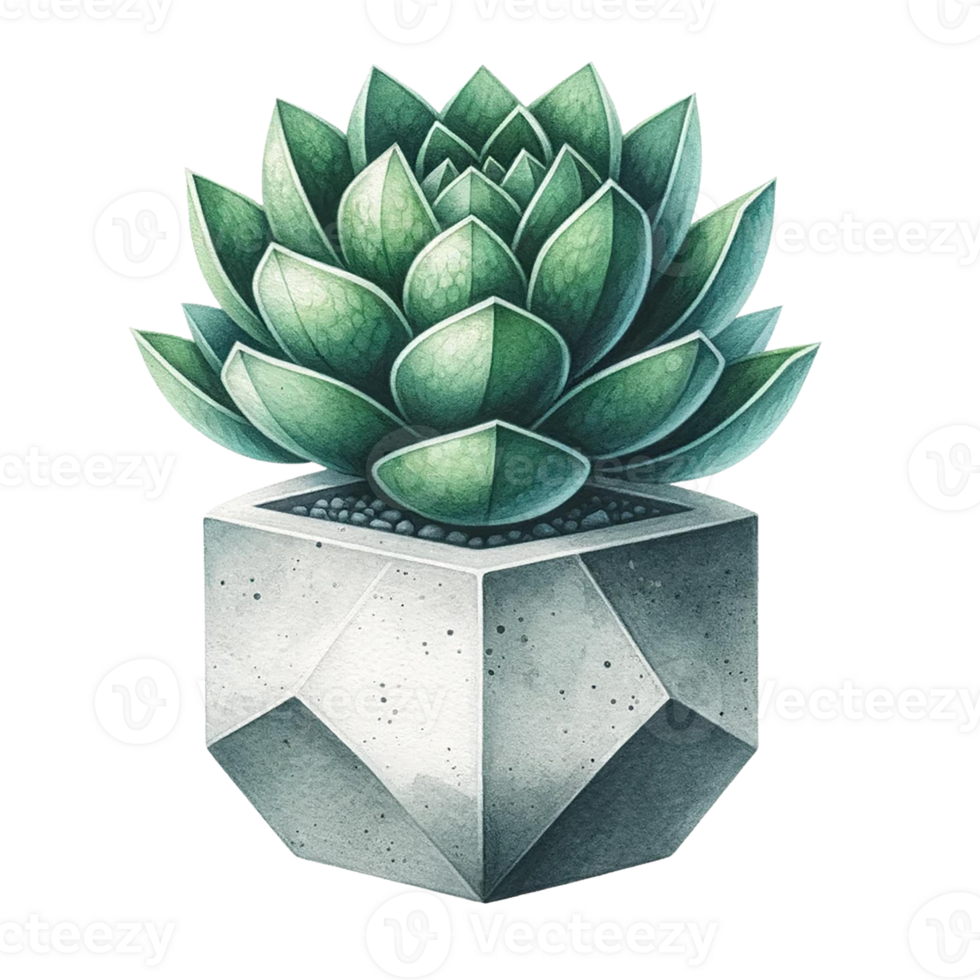 AI generated Succulent with a concrete geometric planter watercolor clipart png