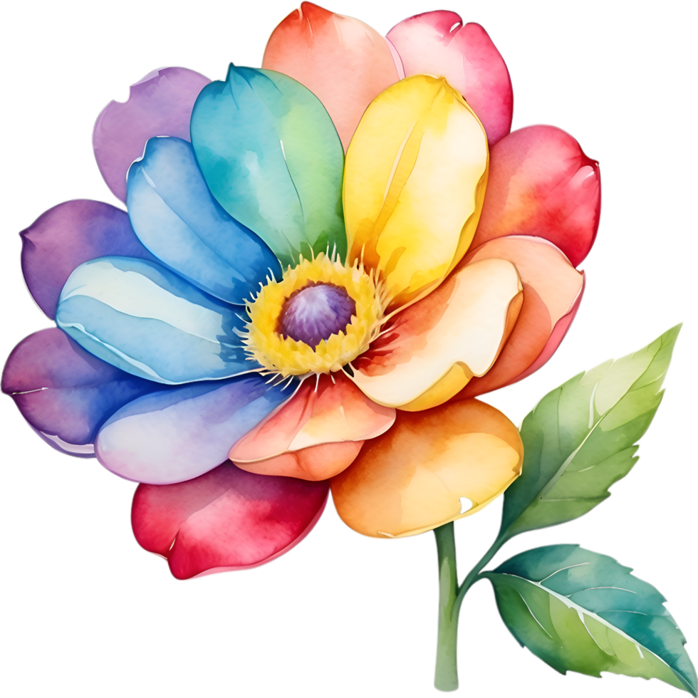 AI generated Watercolor painting of a cute rainbow flower. png