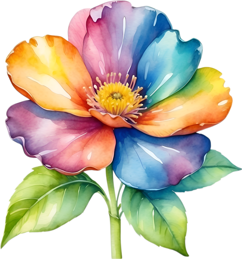 AI generated Watercolor painting of a cute rainbow flower. png