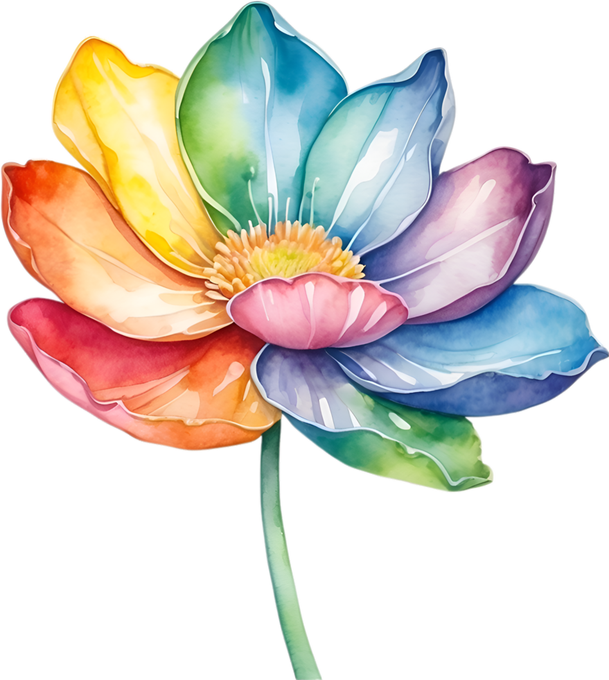 AI generated Watercolor painting of a cute rainbow flower. png