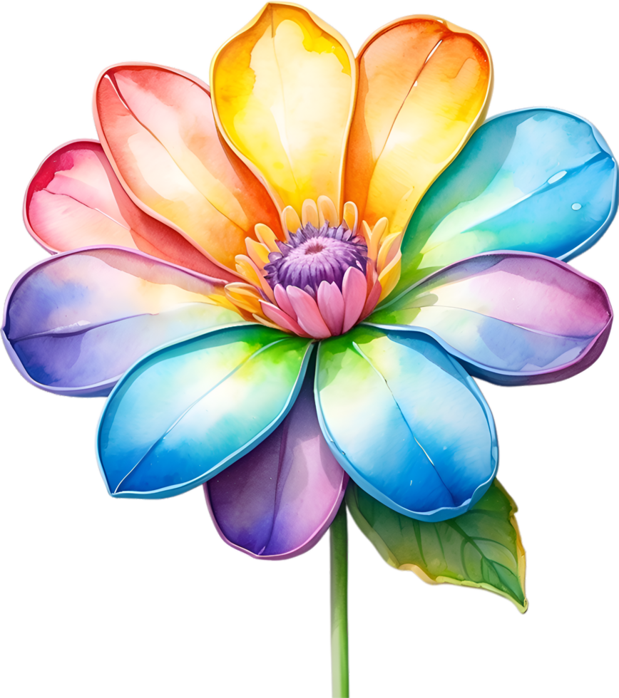 AI generated Watercolor painting of a cute rainbow flower. png