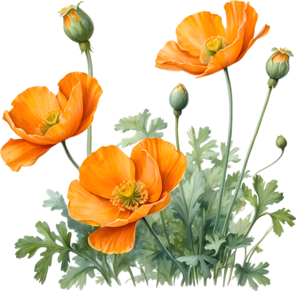 ai généré gallois coquelicot fleurs. aquarelle La peinture de gallois coquelicot fleurs. png